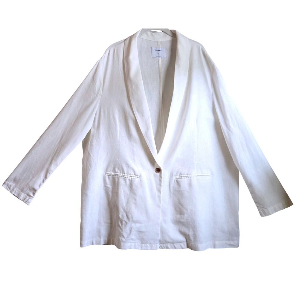 Classic 90's Style Old Navy Women's XXL White Linen Blend Single Button Blazer